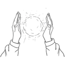 Dibujo de dos manos sosteniendo una esfera luminosa