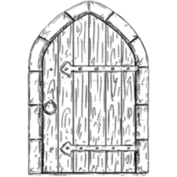 Dibujo de una puerta de madera con arco de piedra