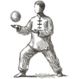 Dibujo de una figura en postura de tai chi sosteniendo una esfera