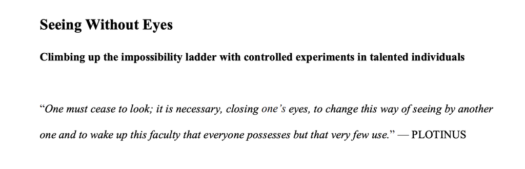 Portada de la propuesta científica Seeing Without Eyes de Àlex Gómez-Marín sobre ciencia de la visión extraocular